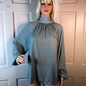 NWT Farrow Blue High Neck Blouse Sz L